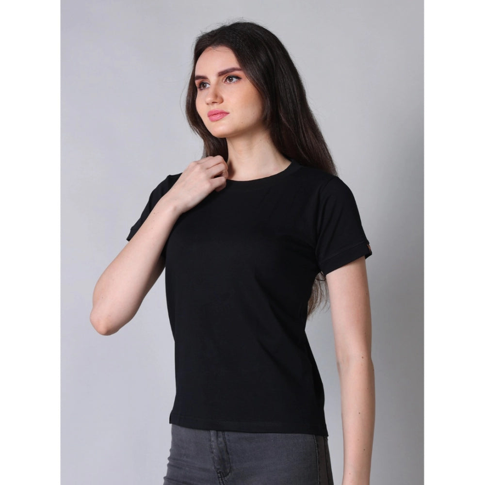 Indoraa Women's Cotton Blended Solid Round Neck Half Sleeve T-Shirt (Black)