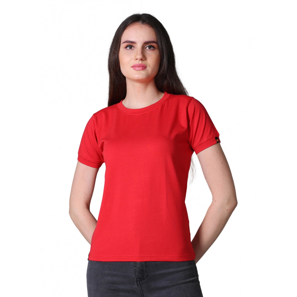 Indoraa Women's Cotton Blended Solid Round Neck Half Sleeve T-Shirt (Red)