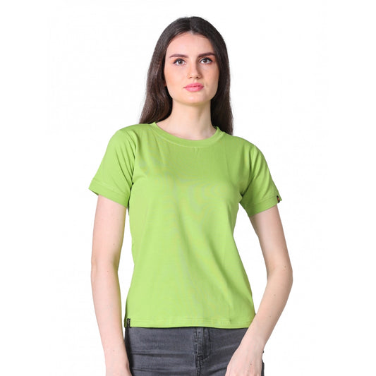 Indoraa Women's Cotton Blended Solid Round Neck Half Sleeve T-Shirt (Green)