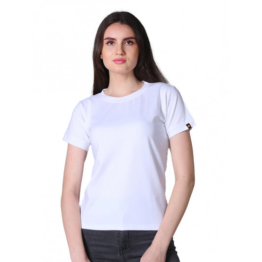 Indoraa Women's Cotton Blended Solid Round Neck Half Sleeve T-Shirt (White)