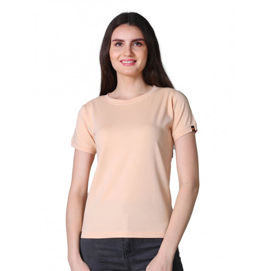 Indoraa Women's Cotton Blended Solid Round Neck Half Sleeve T-Shirt (Peach)