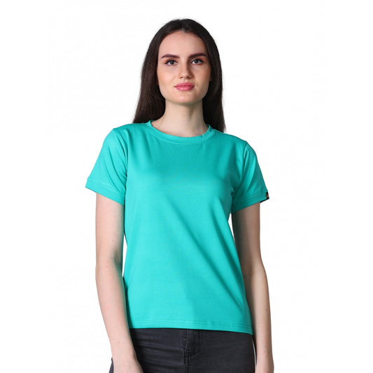 Indoraa Women's Cotton Blended Solid Round Neck Half Sleeve T-Shirt (Green)