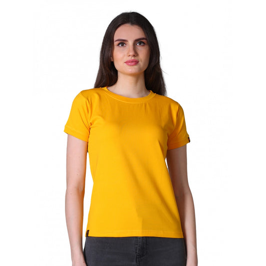 Indoraa Women's Cotton Blended Solid Round Neck Half Sleeve T-Shirt (Mustard)