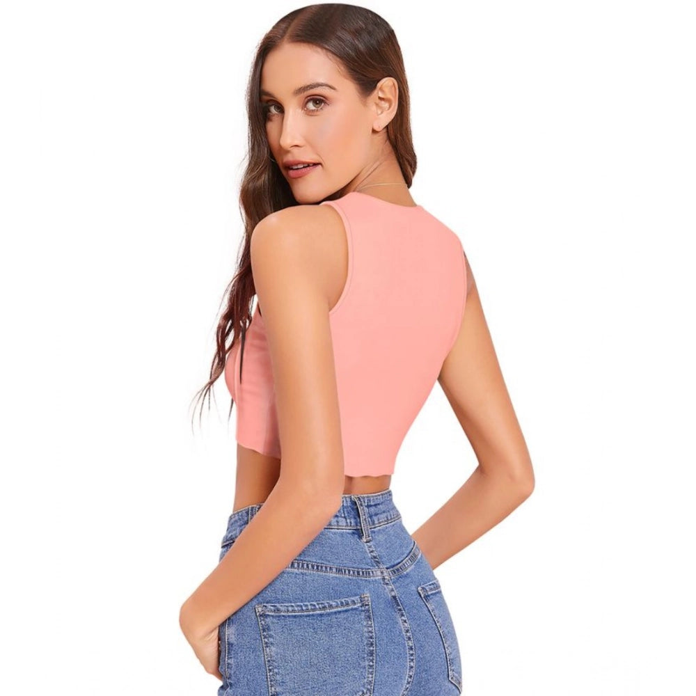 Indoraa Women's Polyester Solid Sleeveless Round Neck Top (Peach)