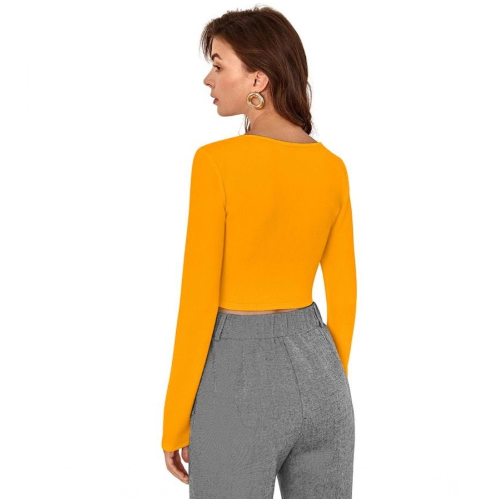 Indoraa Women's Polyester Solid Full Sleeves Square Neck Top (Yellow)