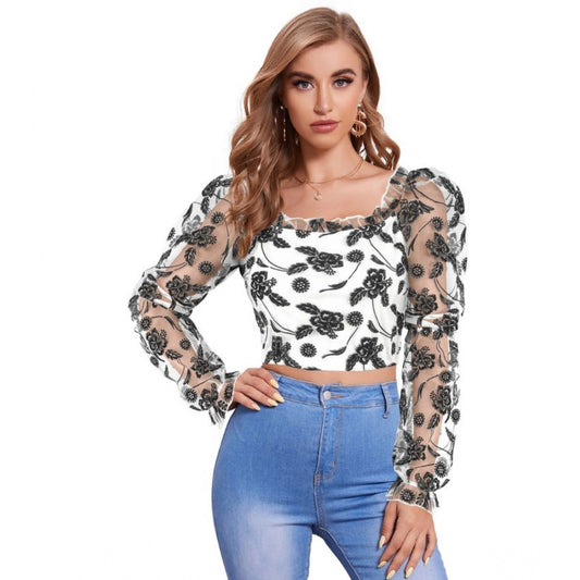 Indoraa Women's Polyester Solid Full Sleeves Square Collar Top (White)