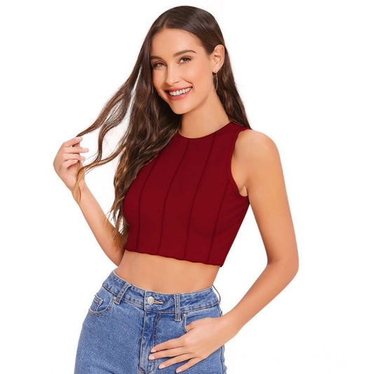 Indoraa Women's Polyester Solid Sleeveless Round Neck Top (Maroon)