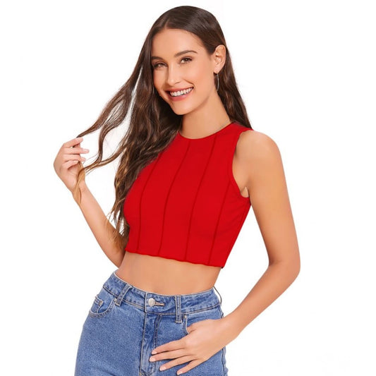 Indoraa Women's Polyester Solid Sleeveless Round Neck Top (Red)