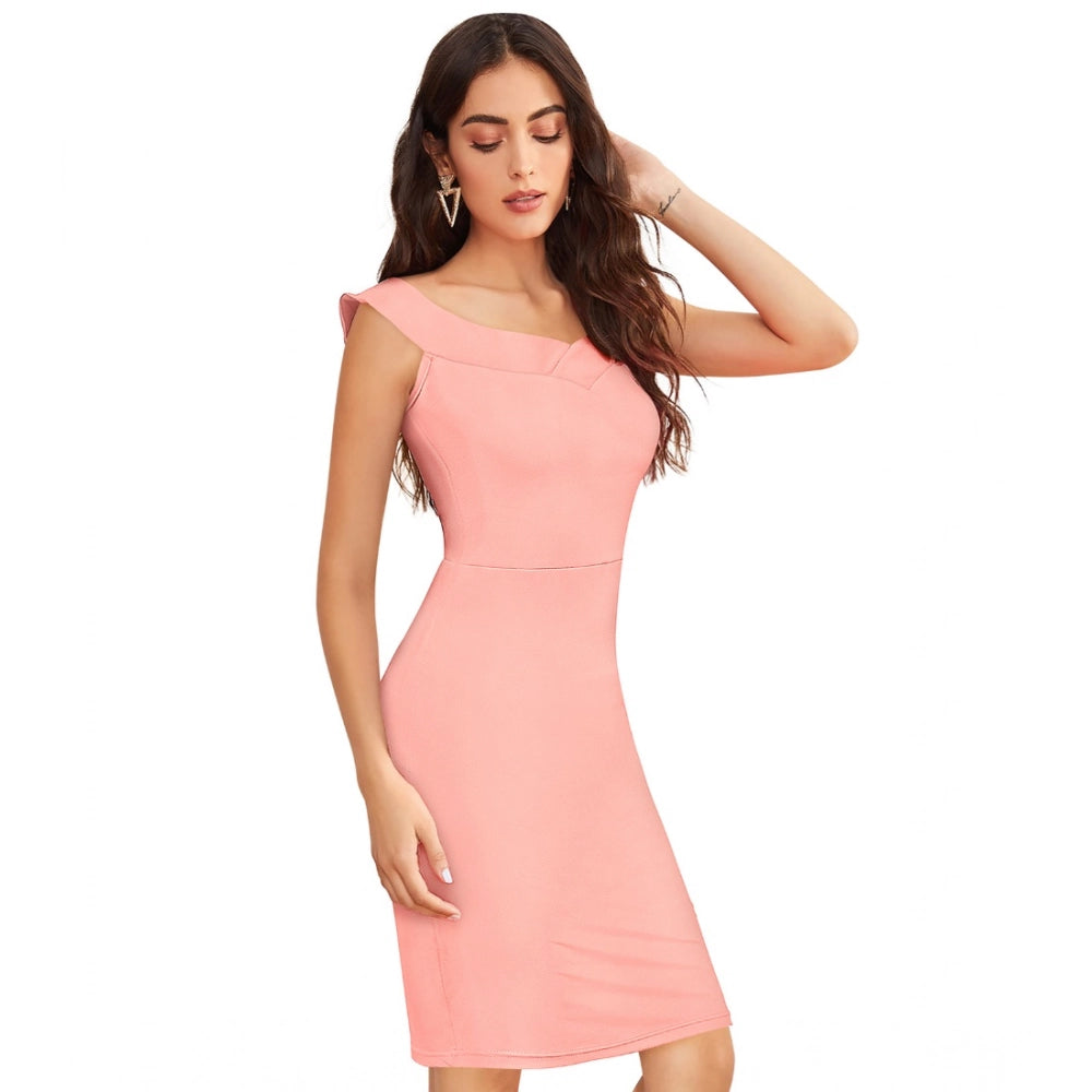Indoraa Women's Knitting stretchable Solid Round Neck Sleeveless Dress (Peach)