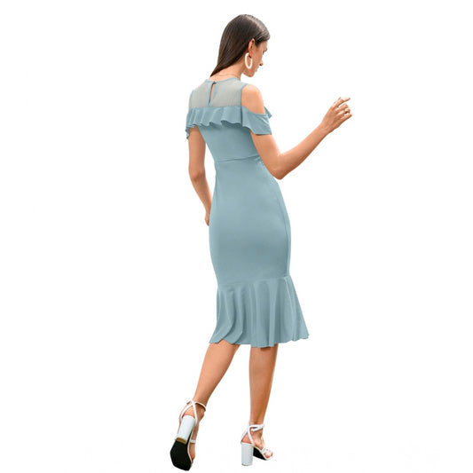 Indoraa Women's Knitting stretchable Solid Round Neck Sleeveless Dress (Pista )