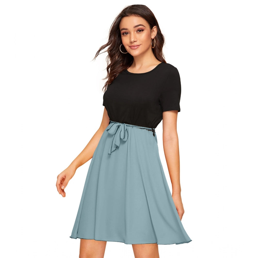 Indoraa Women's Knitting stretchable Solid Round Neck Cap Sleeve Dress (Pista)