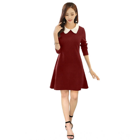 Indoraa Women's Polyester Solid Collar 3-4th Dress (Maroon)