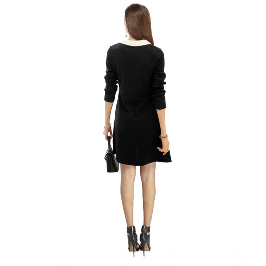 Indoraa Women's Polyester Solid Collar 3-4th Dress (Black)