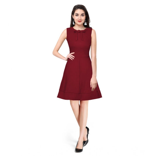 Indoraa Women's Polyester Solid Round Neck Sleeveless Dress (Maroon)