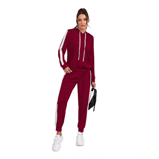 Indoraa Women's Knitting stretchable Solid Hooded Neck Full Sleeve Track Suit (Maroon)