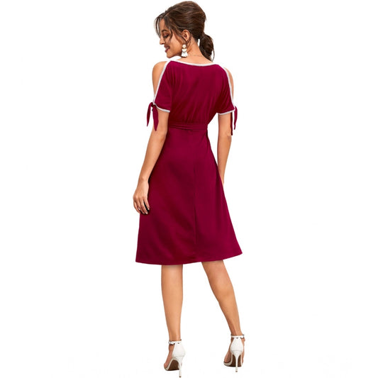 Indoraa Women's Knitting stretchable Solid Round Neck Sleeveless Dress (Maroon)