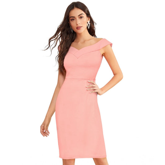 Indoraa Women's Knitting stretchable Solid Round Neck Sleeveless Dress (Peach)