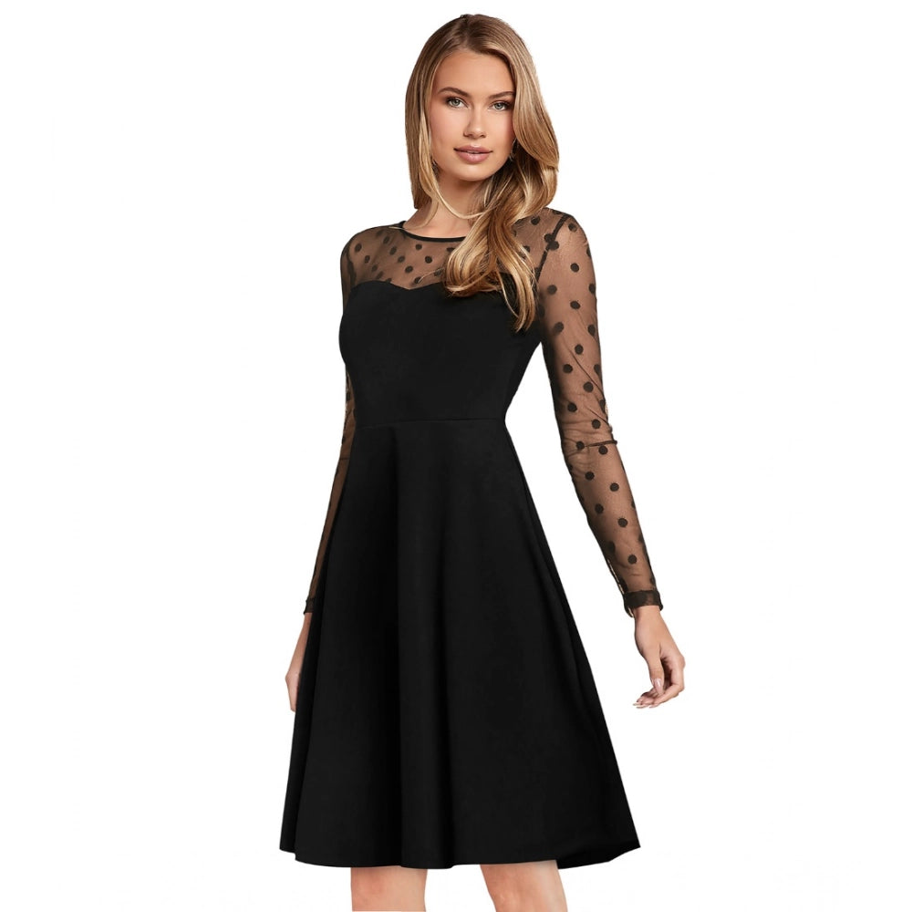 Indoraa Women's Knitting stretchable Solid Round Neck Full Sleeve Dress (Black)