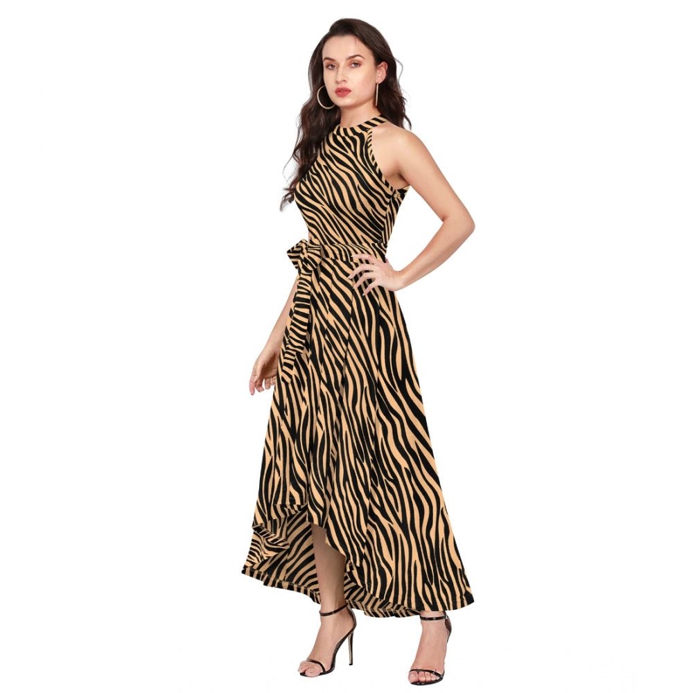 Indoraa Women's Polyester Zebra Pattern Halter Neck Sleeveless Dress (Yellow)