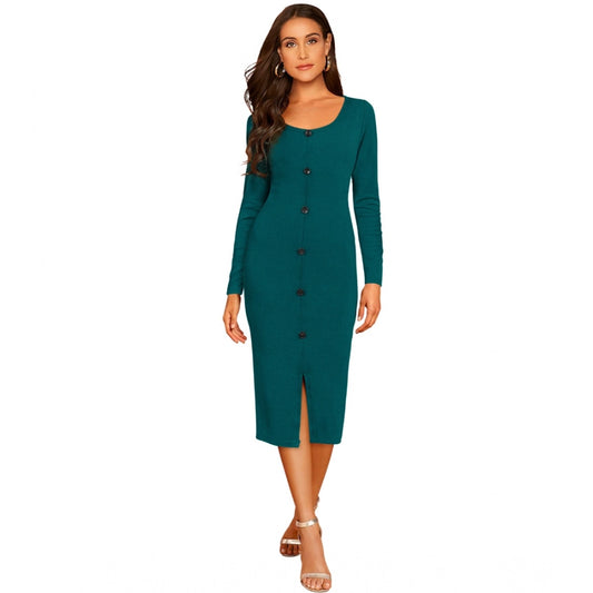 Indoraa Women's Knitting stretchable Round Neck Full Sleeve Dress (Morpich )