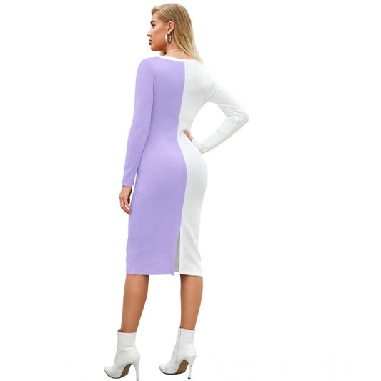 Indoraa Women's Knitting stretchable Solid Round Neck Full Sleeve Dress (Purple)