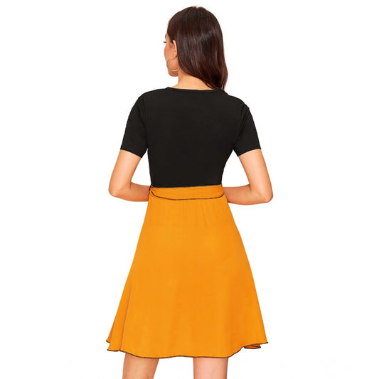 Indoraa Women's Knitting stretchable Solid Round Neck Cap Sleeve Dress (Yellow)