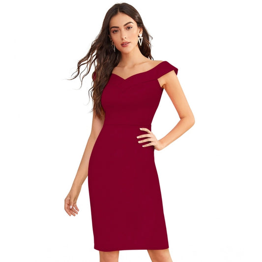 Indoraa Women's Knitting stretchable Solid Round Neck Sleeveless Dress (Maroon)