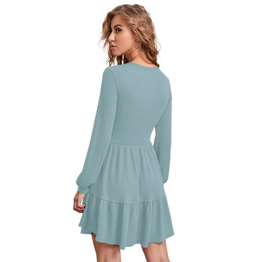 Indoraa Women's Knitting stretchable Solid Round Neck Full Sleeve Dress (Pista)
