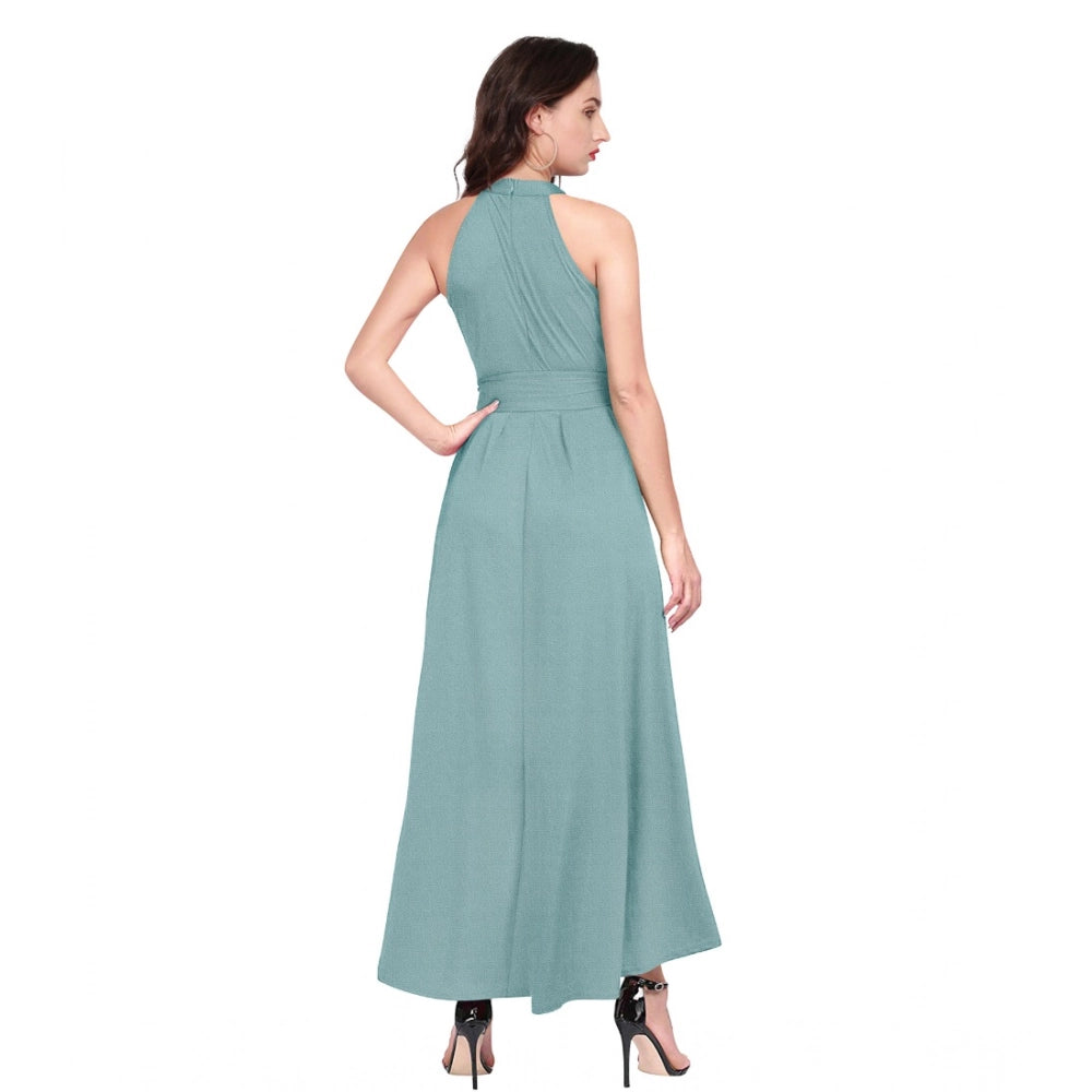 Indoraa Women's Polyester Solid Halter Neck Sleeveless Dress (Pista)