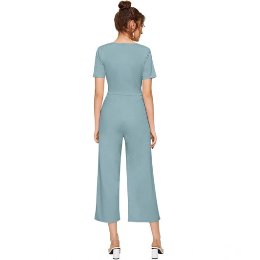 Indoraa Women's Knitting stretchable Solid Round Neck Cap Sleeve Jumpsuit (Pista )