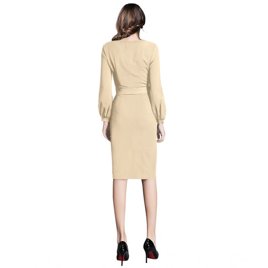Indoraa Women's Knitting stretchable Solid Round Neck Full Sleeve Dress (Beige )