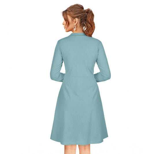 Indoraa Women's Knitting stretchable Solid Round Neck Full Sleeve Dress (Pista)