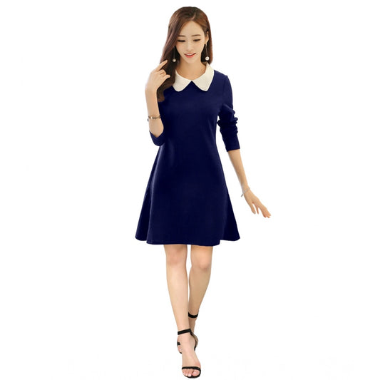 Indoraa Women's Polyester Solid Collar 3-4th Dress (Blue)