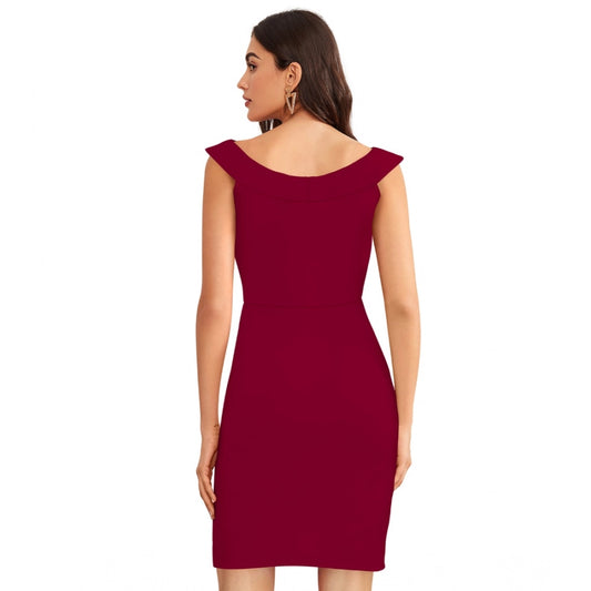 Indoraa Women's Knitting stretchable Solid Round Neck Sleeveless Dress (Maroon)