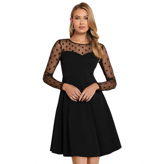 Indoraa Women's Knitting stretchable Solid Round Neck Full Sleeve Dress (Black)