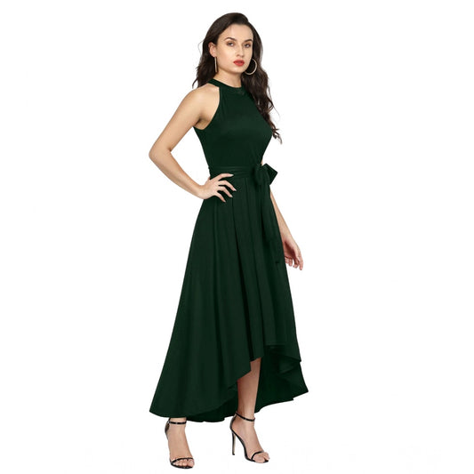 Indoraa Women's Polyster Solid Halter Neck Sleeveless Dress (Green)