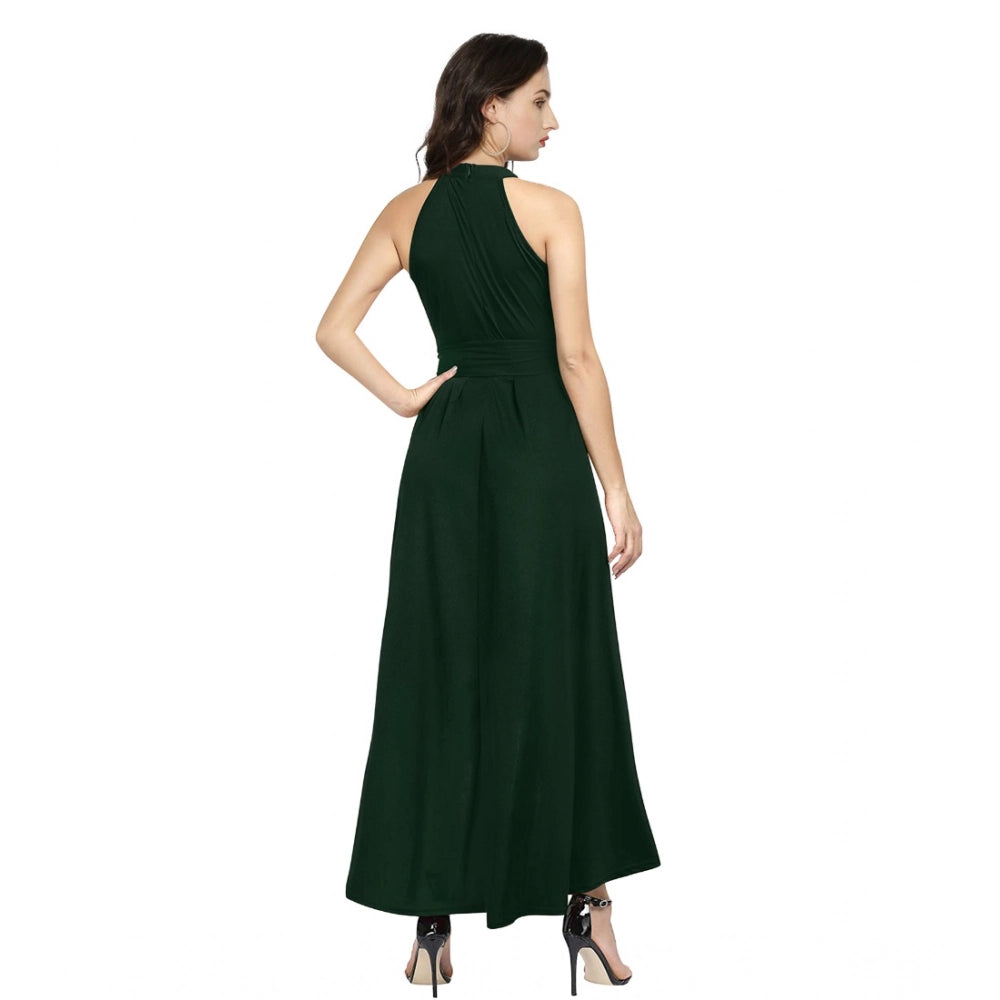 Indoraa Women's Polyster Solid Halter Neck Sleeveless Dress (Green)
