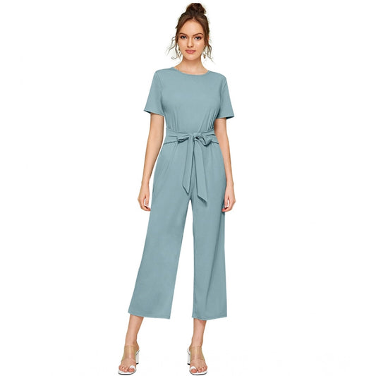 Indoraa Women's Knitting stretchable Solid Round Neck Cap Sleeve Jumpsuit (Pista )