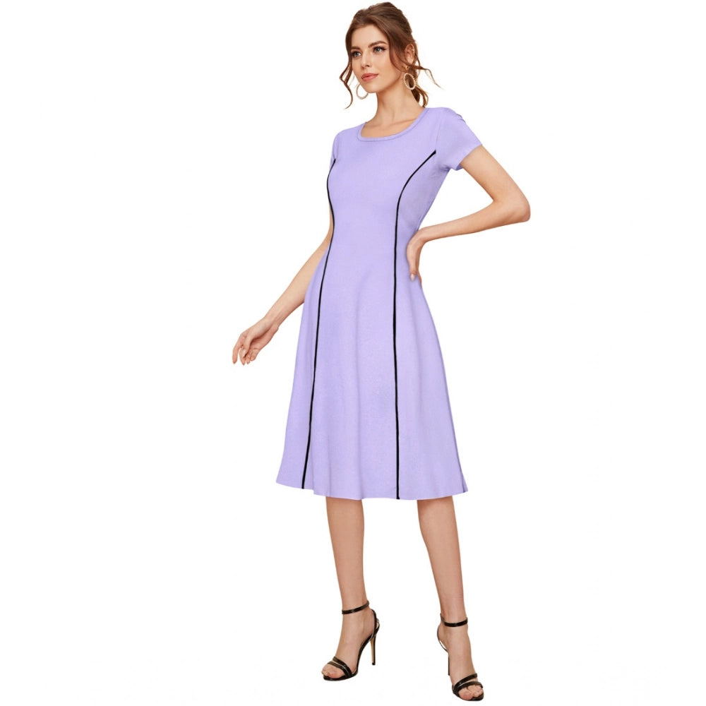 Indoraa Women's Knitting stretchable Solid Round Neck Cap Sleeve Dress (Purple)
