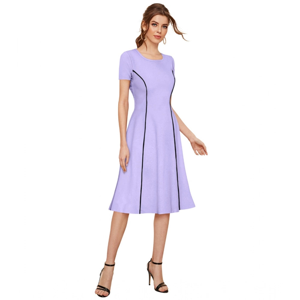 Indoraa Women's Knitting stretchable Solid Round Neck Cap Sleeve Dress (Purple)