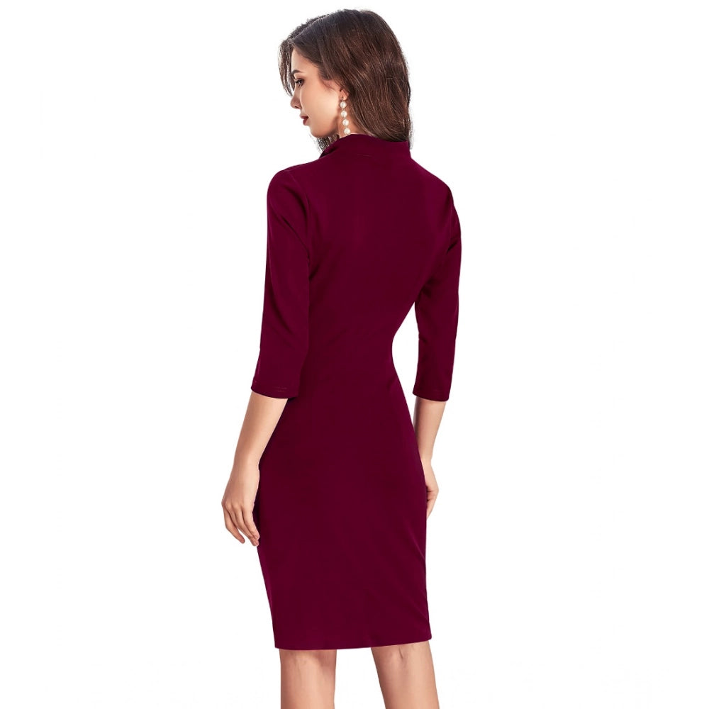 Indoraa Women's Knitting stretchable Solid Round Neck 3-4th Dress (Maroon)