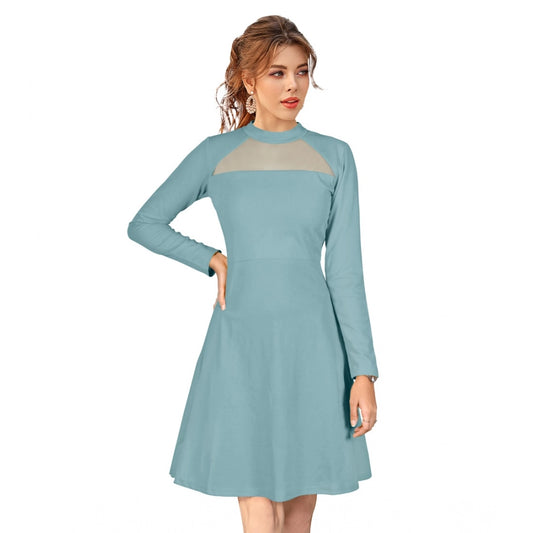 Indoraa Women's Knitting stretchable Solid Round Neck Full Sleeve Dress (Pista)