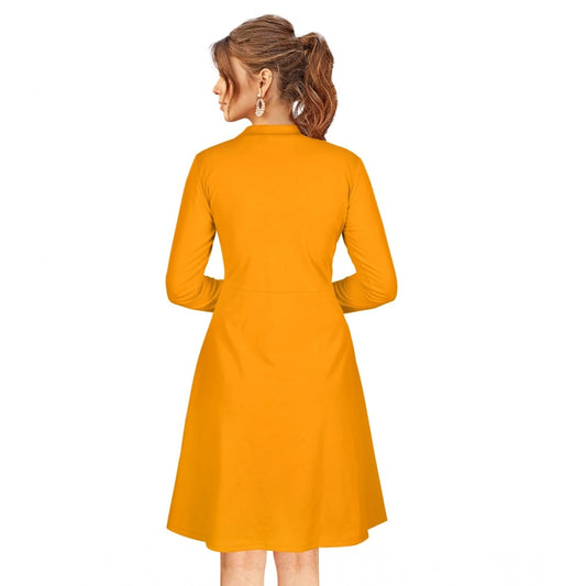 Indoraa Women's Knitting stretchable Solid Round Neck Full Sleeve Dress (Yellow)
