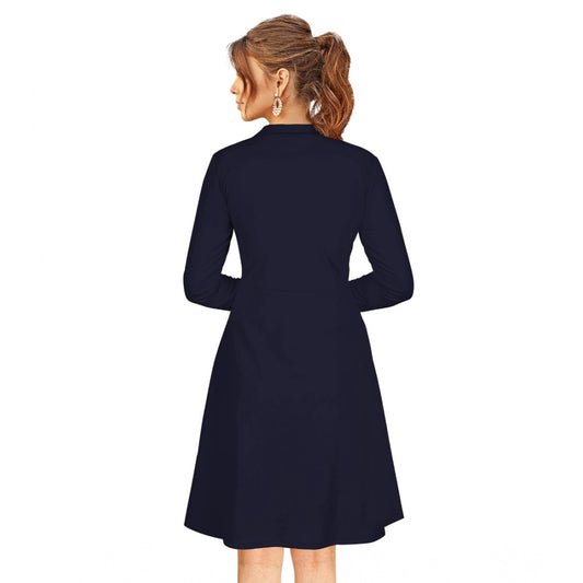 Indoraa Women's Knitting stretchable Solid Round Neck Full Sleeve Dress (Blue)