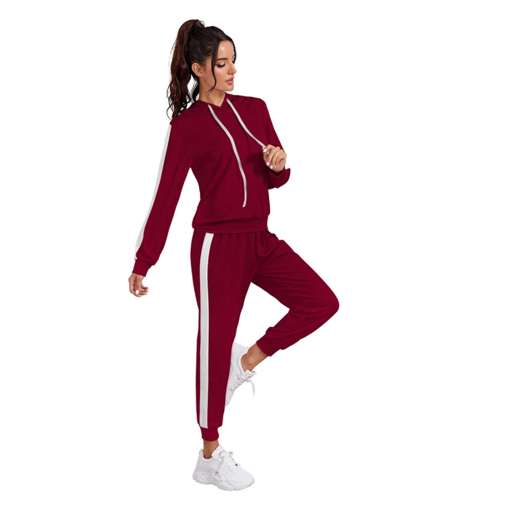 Indoraa Women's Knitting stretchable Solid Hooded Neck Full Sleeve Track Suit (Maroon)