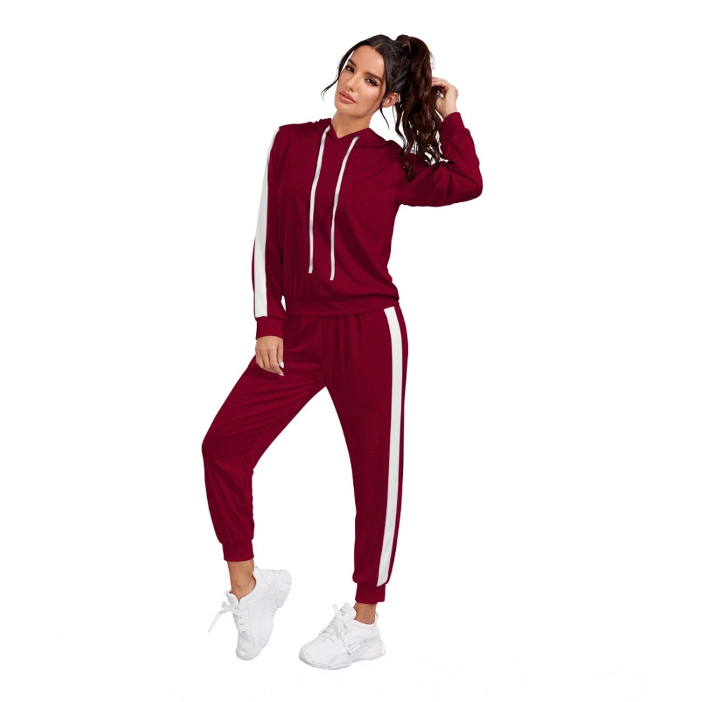 Indoraa Women's Knitting stretchable Solid Hooded Neck Full Sleeve Track Suit (Maroon)