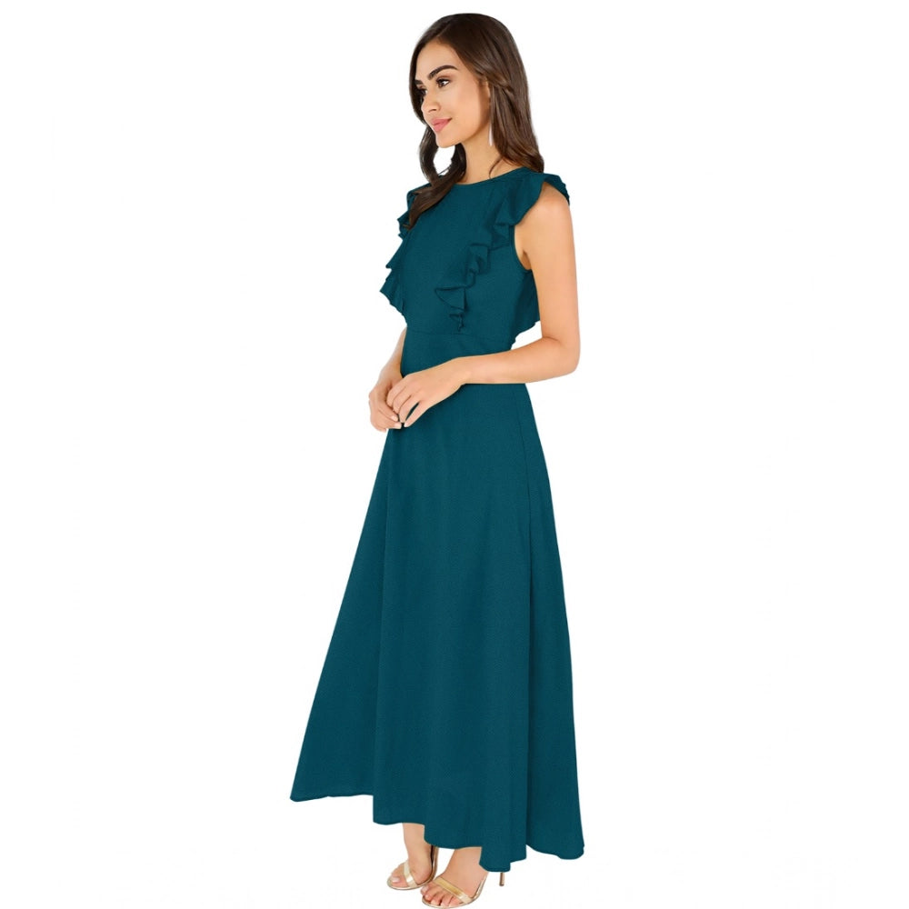 Indoraa Women's Knitting stretchable Solid Round Neck Ruffled Sleeve Dress (Morpich)