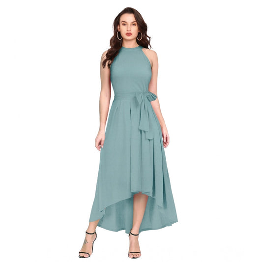 Indoraa Women's Polyester Solid Halter Neck Sleeveless Dress (Pista)