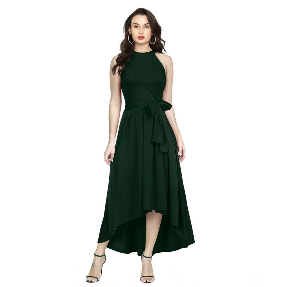 Indoraa Women's Polyster Solid Halter Neck Sleeveless Dress (Green)