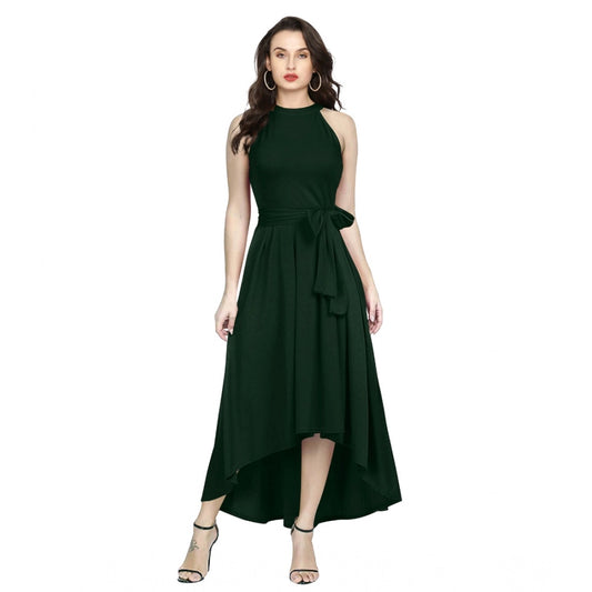 Indoraa Women's Polyster Solid Halter Neck Sleeveless Dress (Green)